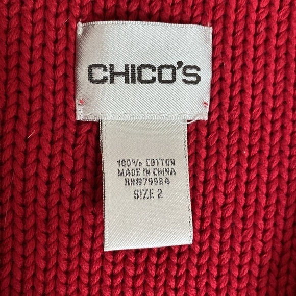 Chico’s Cardigan Sweater Womens 2/L Red Long Sleeves Festive cottage core mature - Picture 9 of 10